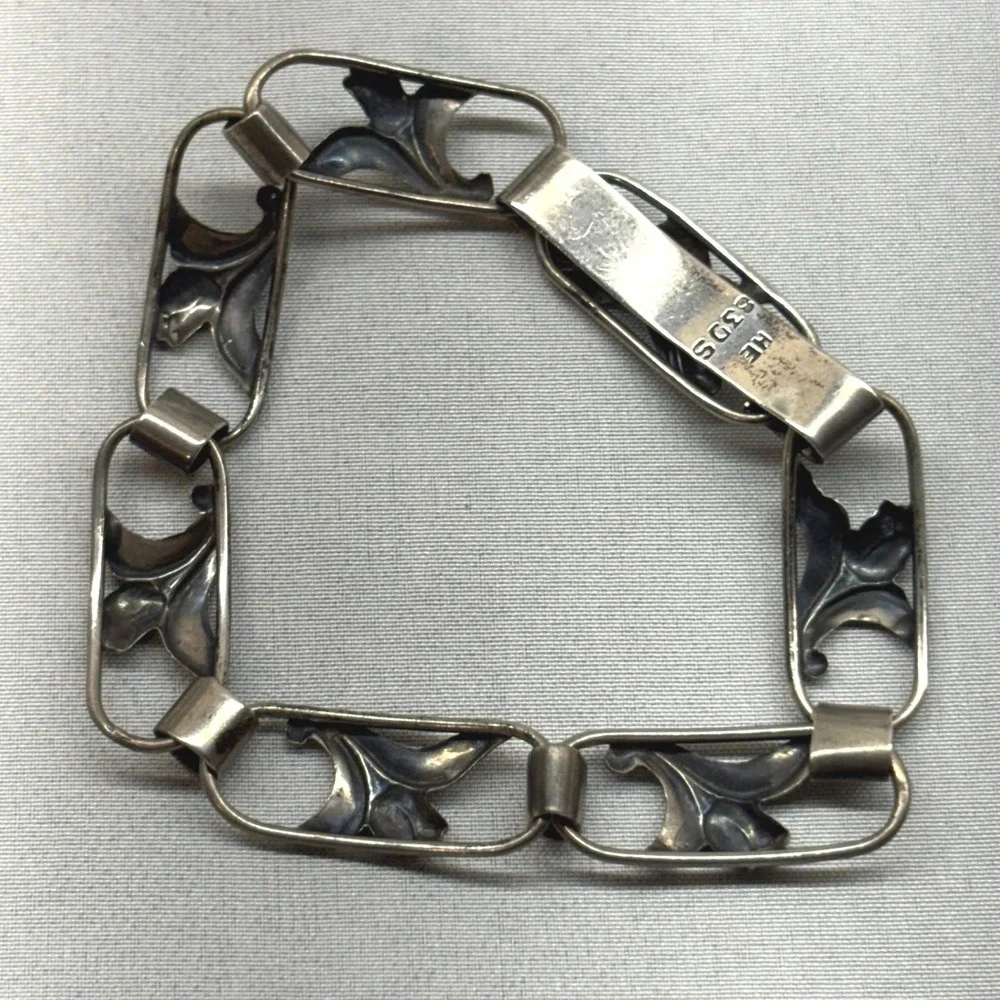 Harry Eiler Link Bracelet Unisex 7.25in Silver Good Art Nouveau Skonvirke 830S
